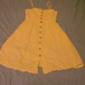 Yellow Long Summer Dress with Brown Buttons